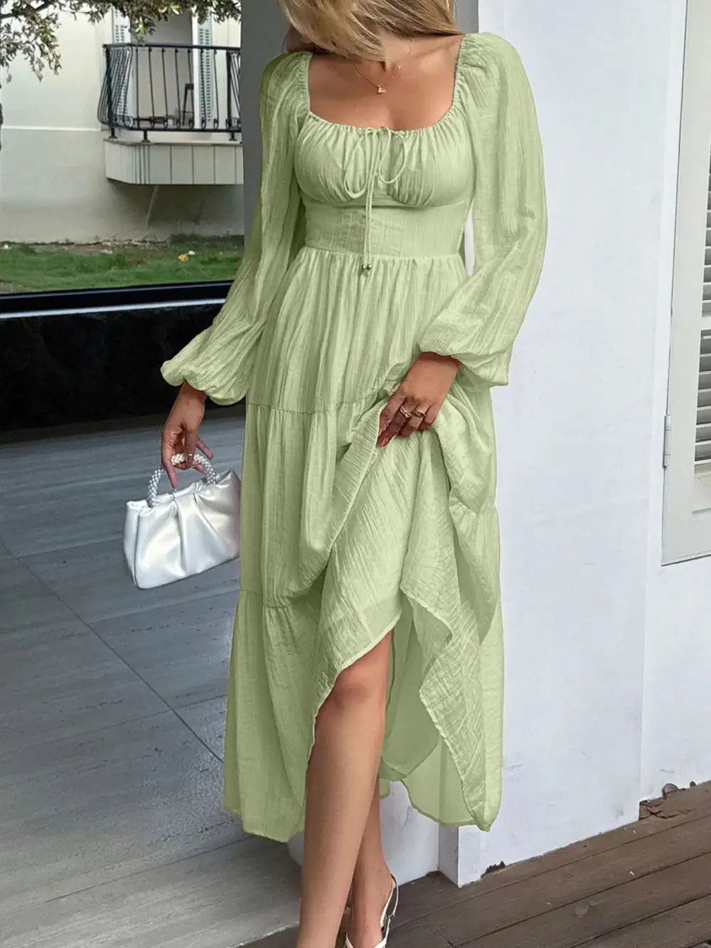 Textured Detail Tiered Midi Dress