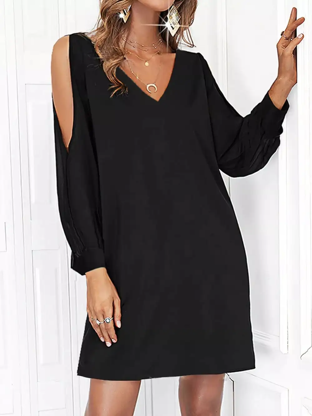 Clean Line V Neck Mini Dress