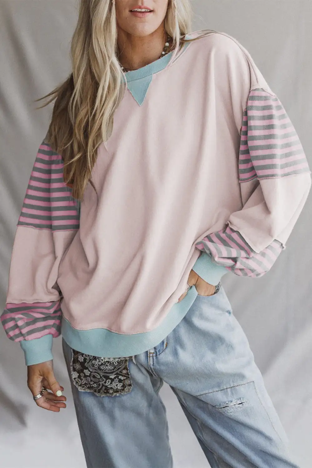Relaxed Striped Patchwork Drop Shoulder Sweatshirt
