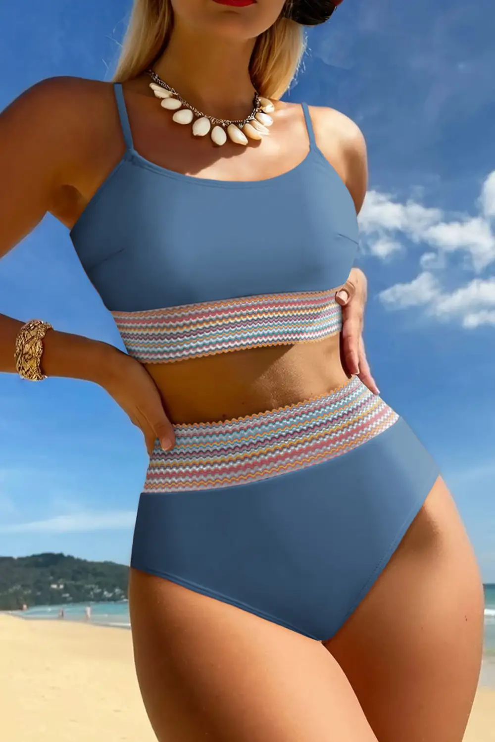 Colorful Stitch Border Bikini Swim Set