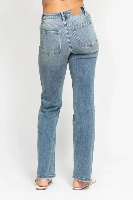 High-Waist Relaxed Distressed Washed Straight Leg Jeans