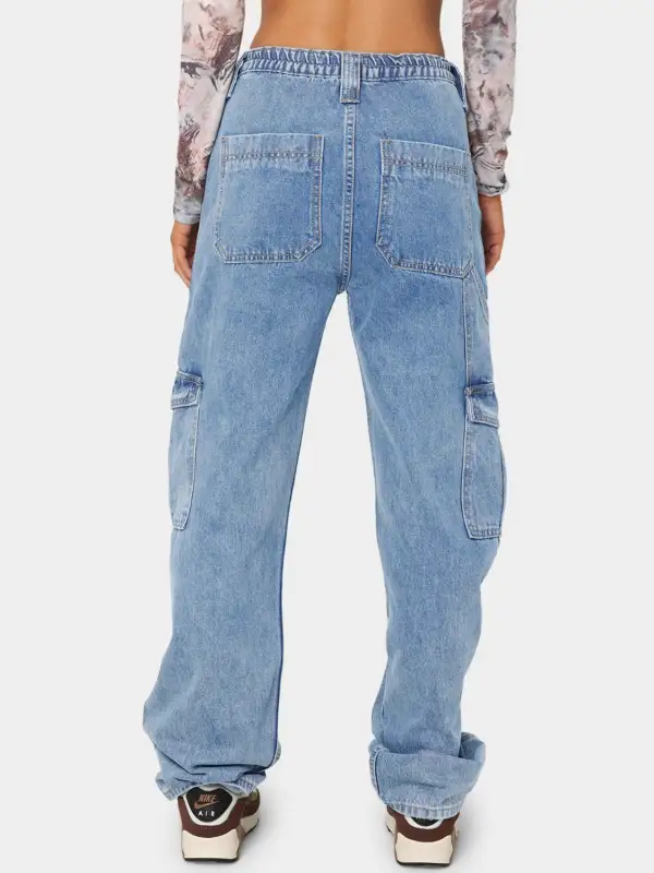 Laid-Back Washed Pocketed Stretch Straight Leg Jeans