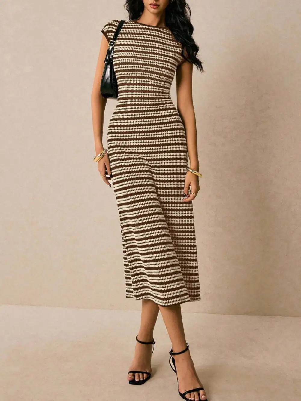 Balanced Detail Striped Midi Dress
