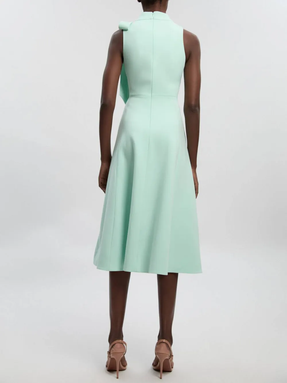 Elegant Sleeveless Bow Detail Flared Midi Dress