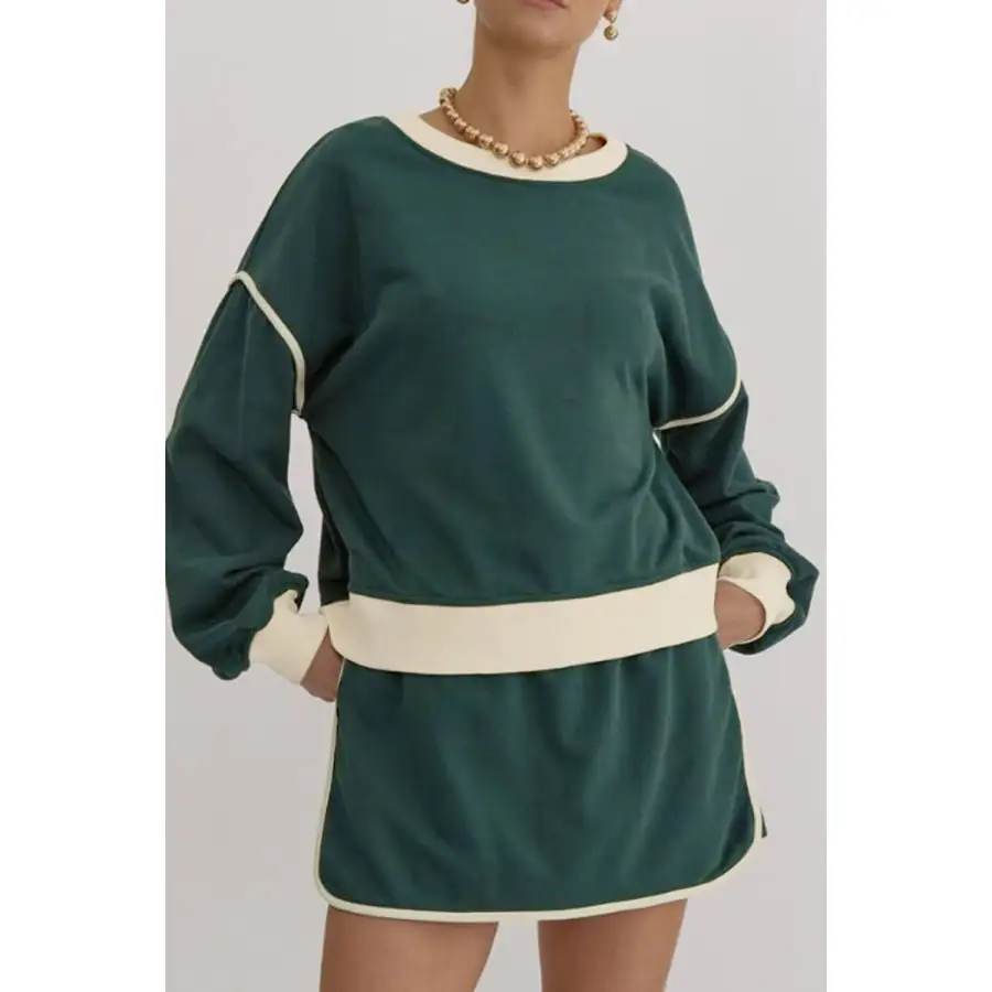 Contrast Trim Round Neck Top and Skort Set