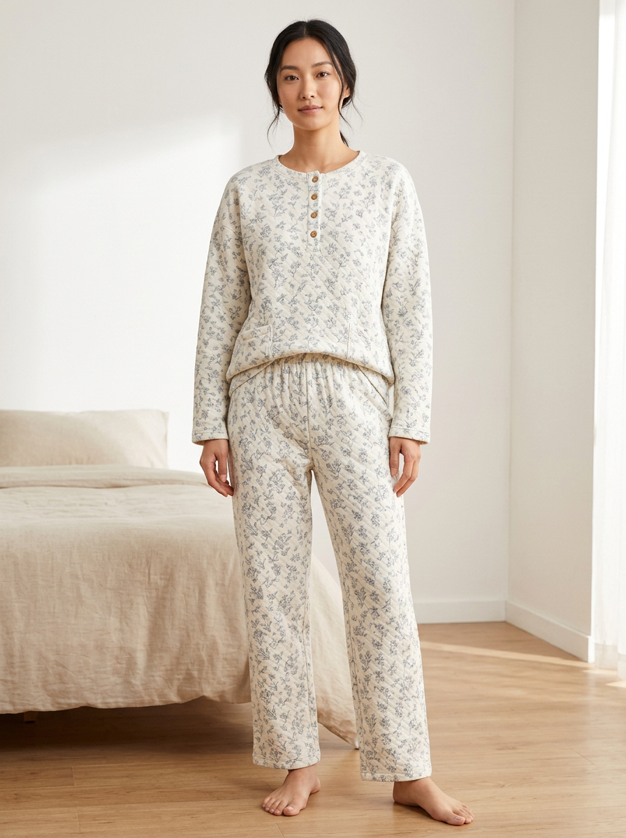 Women's Floral Quilted Henley Pull-On Lounge Set