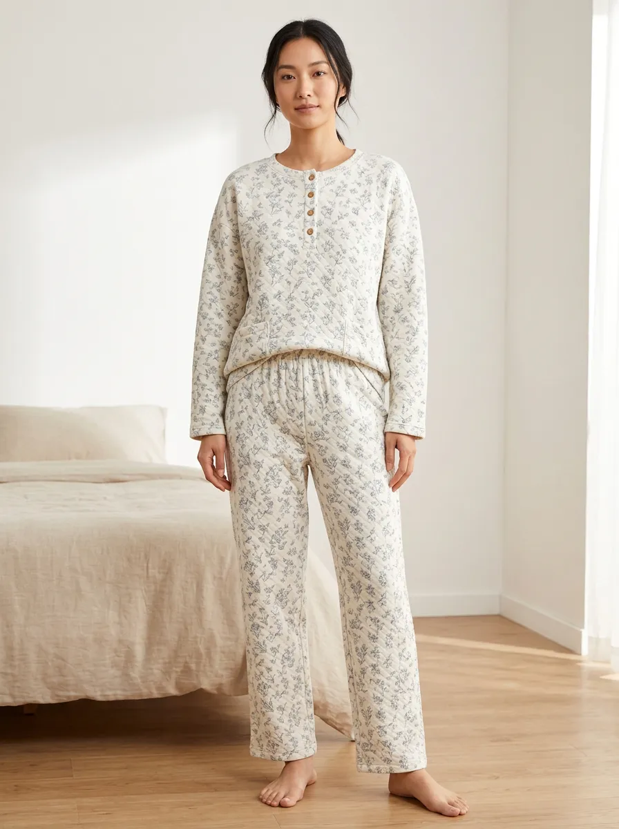 Women's Floral Quilted Henley Pull-On Lounge Set
