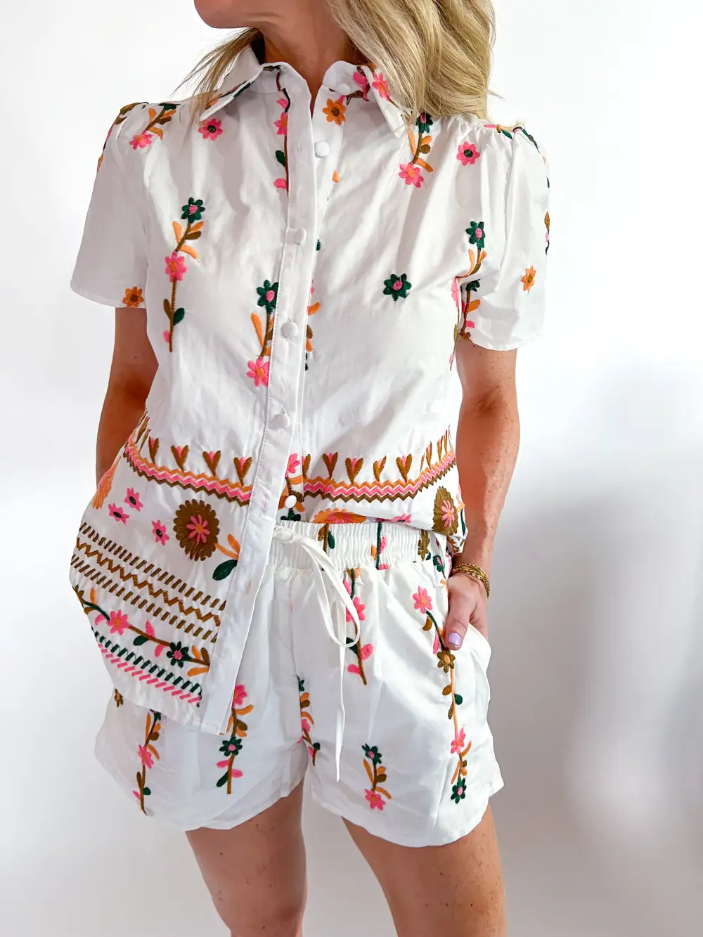 Embroidered Top And Shorts Set