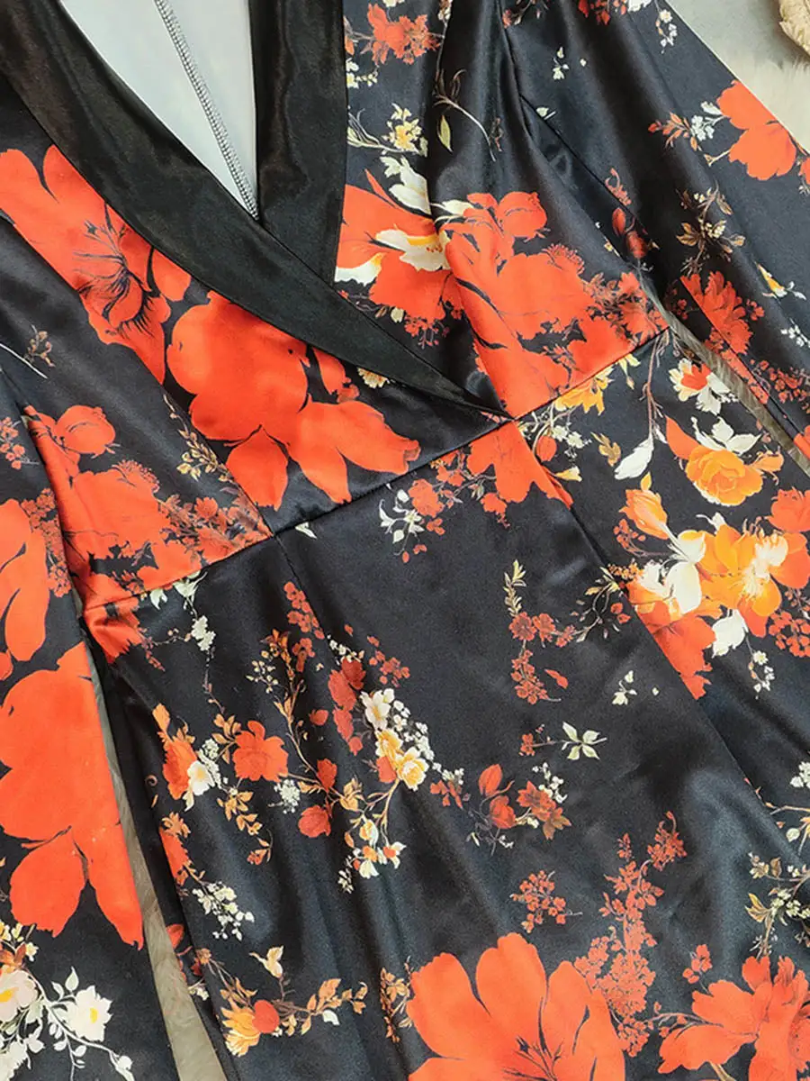 Bodycon High Waisted Contrast Color Flower Print Split Back Split Joint