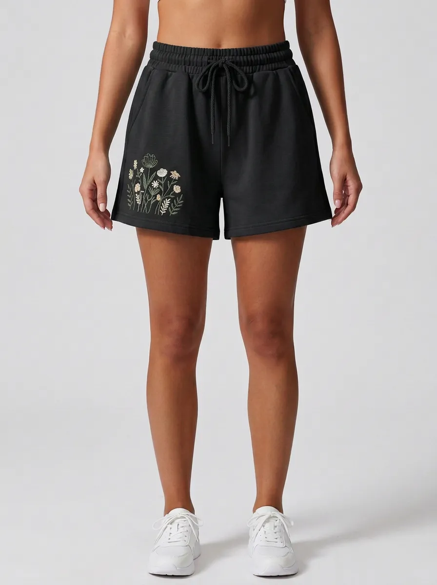 Women's High-Rise Floral-Embroidered Lounge Shorts