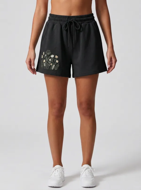 Women's High-Rise Floral-Embroidered Lounge Shorts