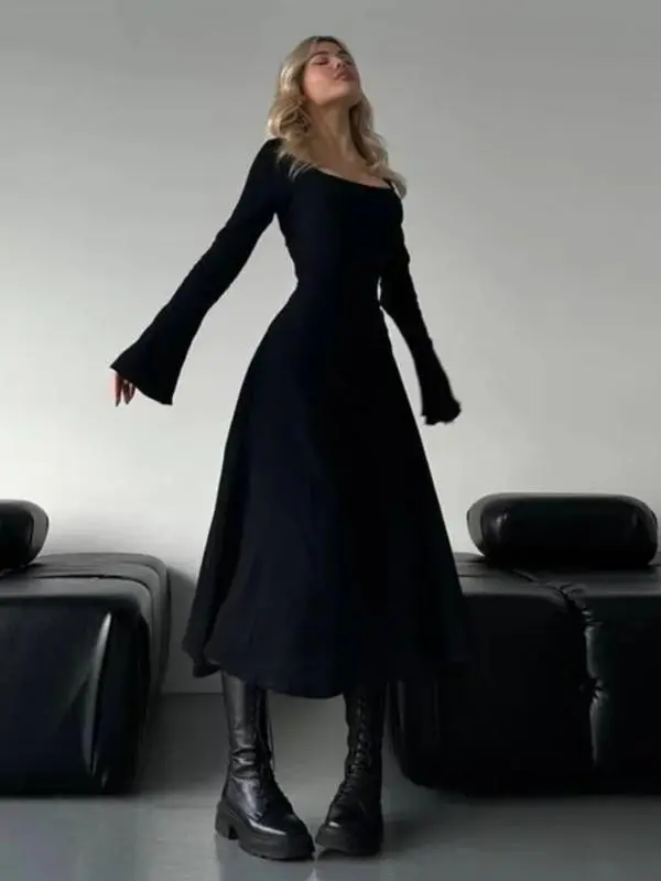 4PACK-Lace Up Tie Back Flounce Sleeve Dress