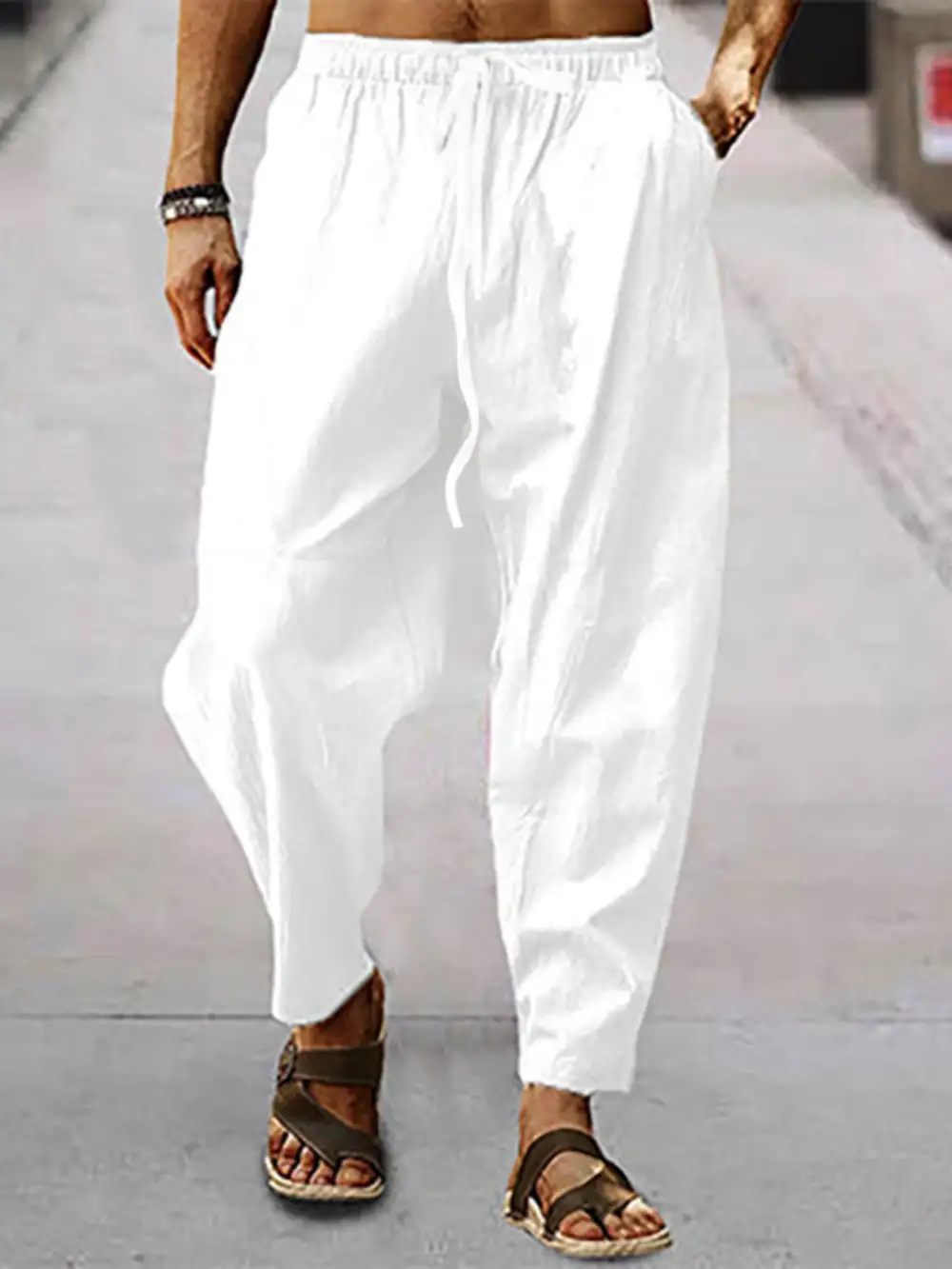 Men's Full Size Drawstring Wide Leg Pants Plus