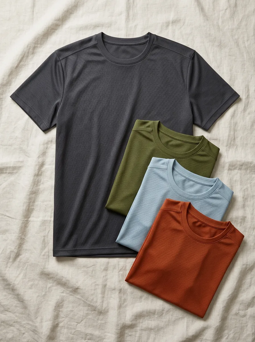 Men's Four-Pack Quick-Dry Tonal-Stitch Grid T-Shirts