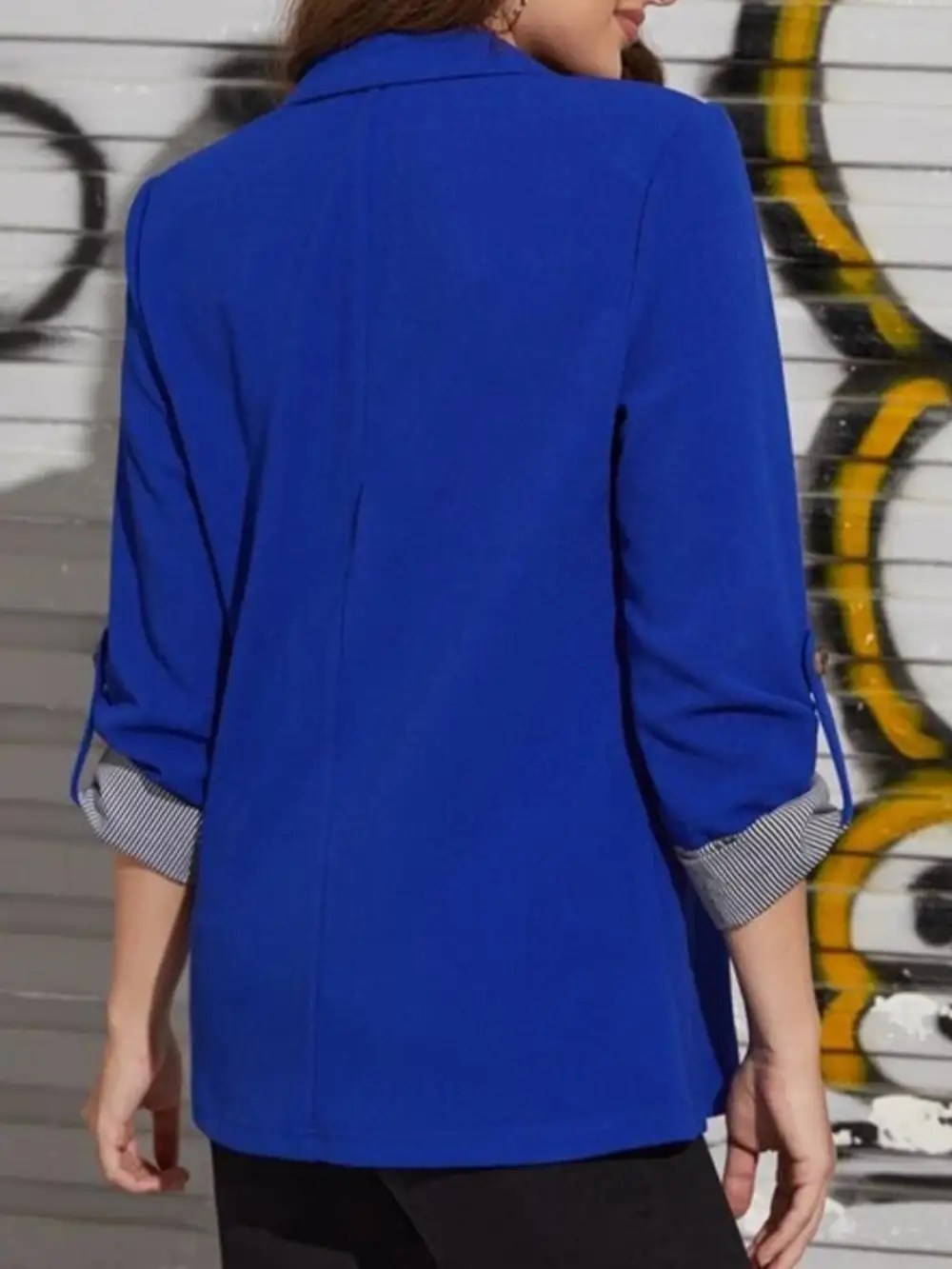 Lapel Collar Roll Tab Sleeve Blazer
