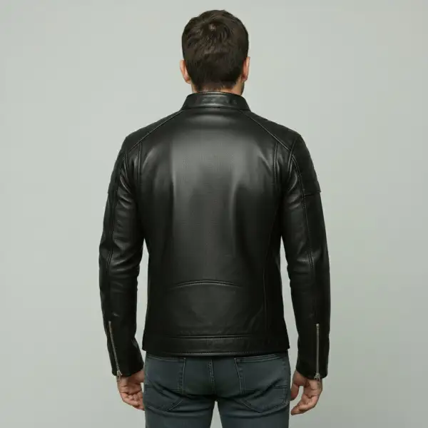 Utility Leather Biker Motorcycle Multi Pocket Jacket