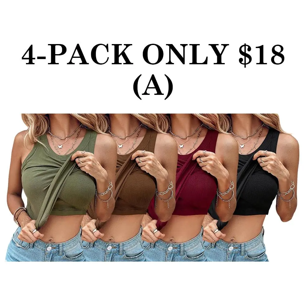 Round Neck Built-in Bra Ribbed Tank Top/Ribbed Built-in Bra Tank Top