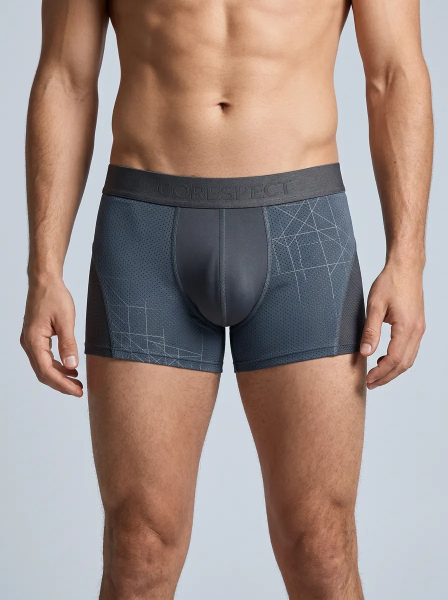 Men's Geometric Grid Pattern Printed Boxer Briefs