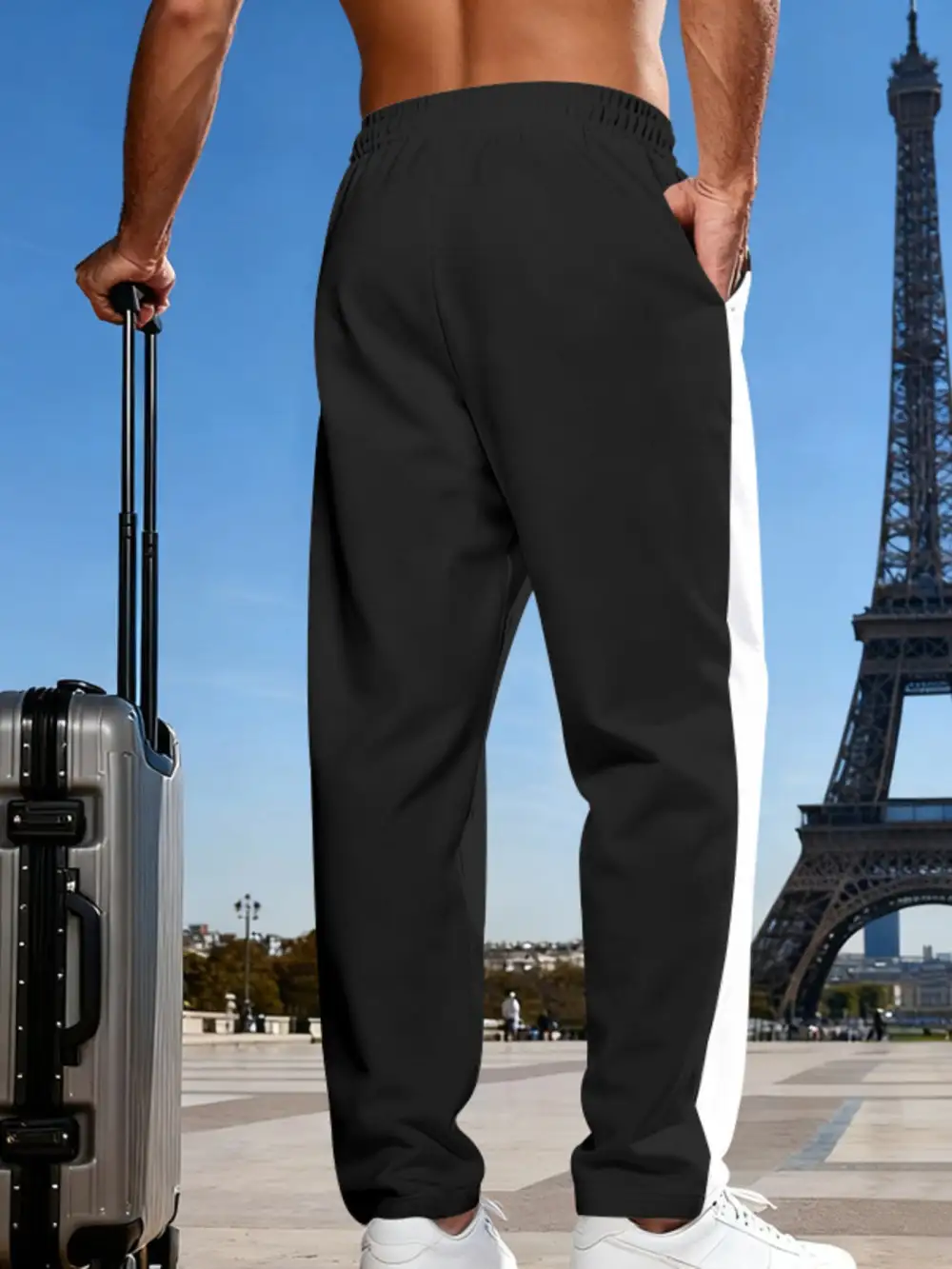 Men's Full Size Color Block Drawstring Casual Pants