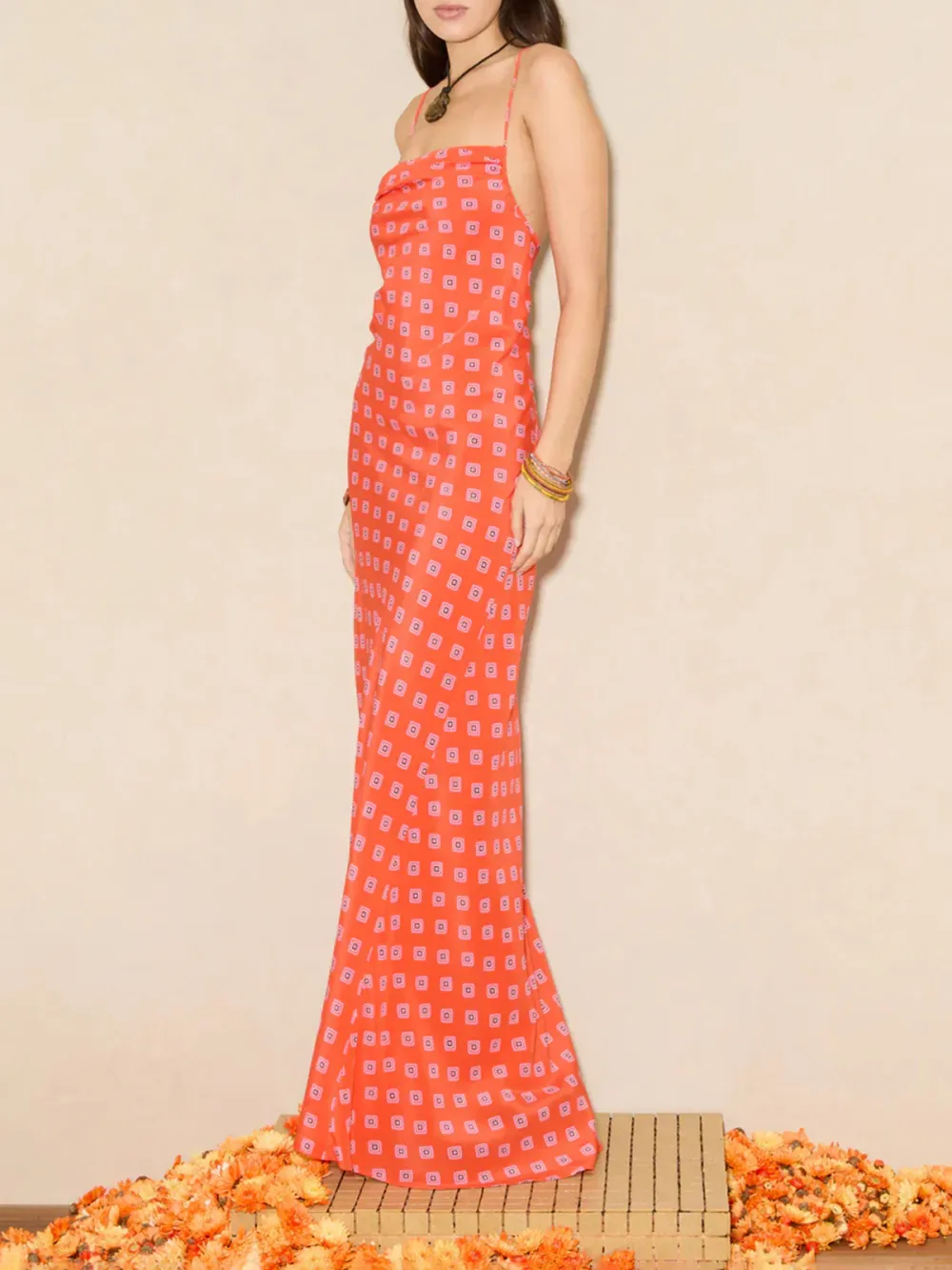 Casual Style Silk Bias Maxi Slip Coral