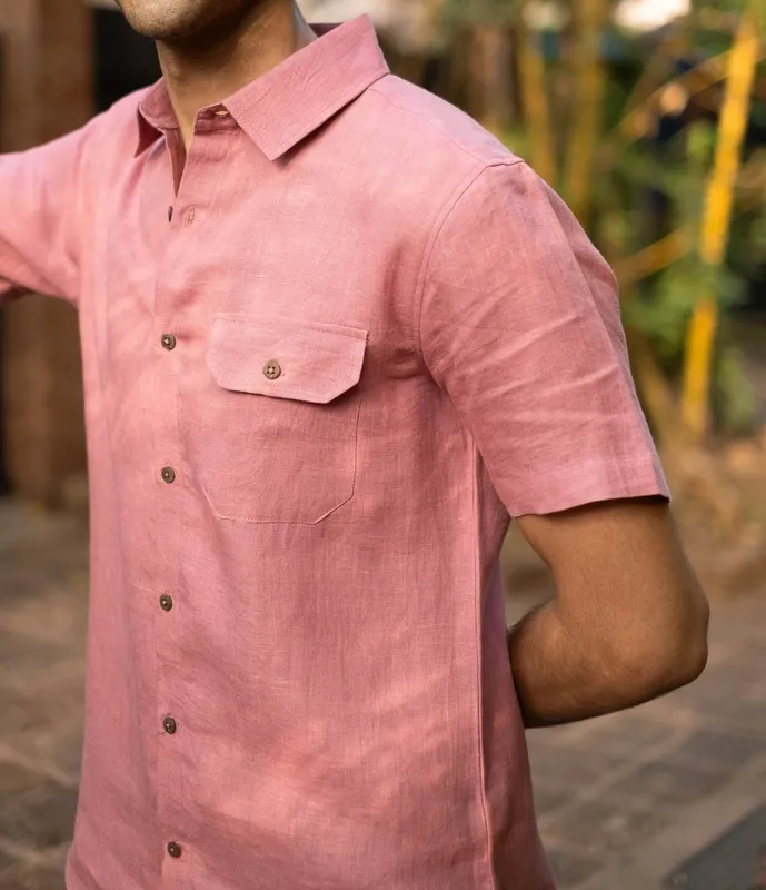 Dusty Pink Short Sleeve Linen Shirt
