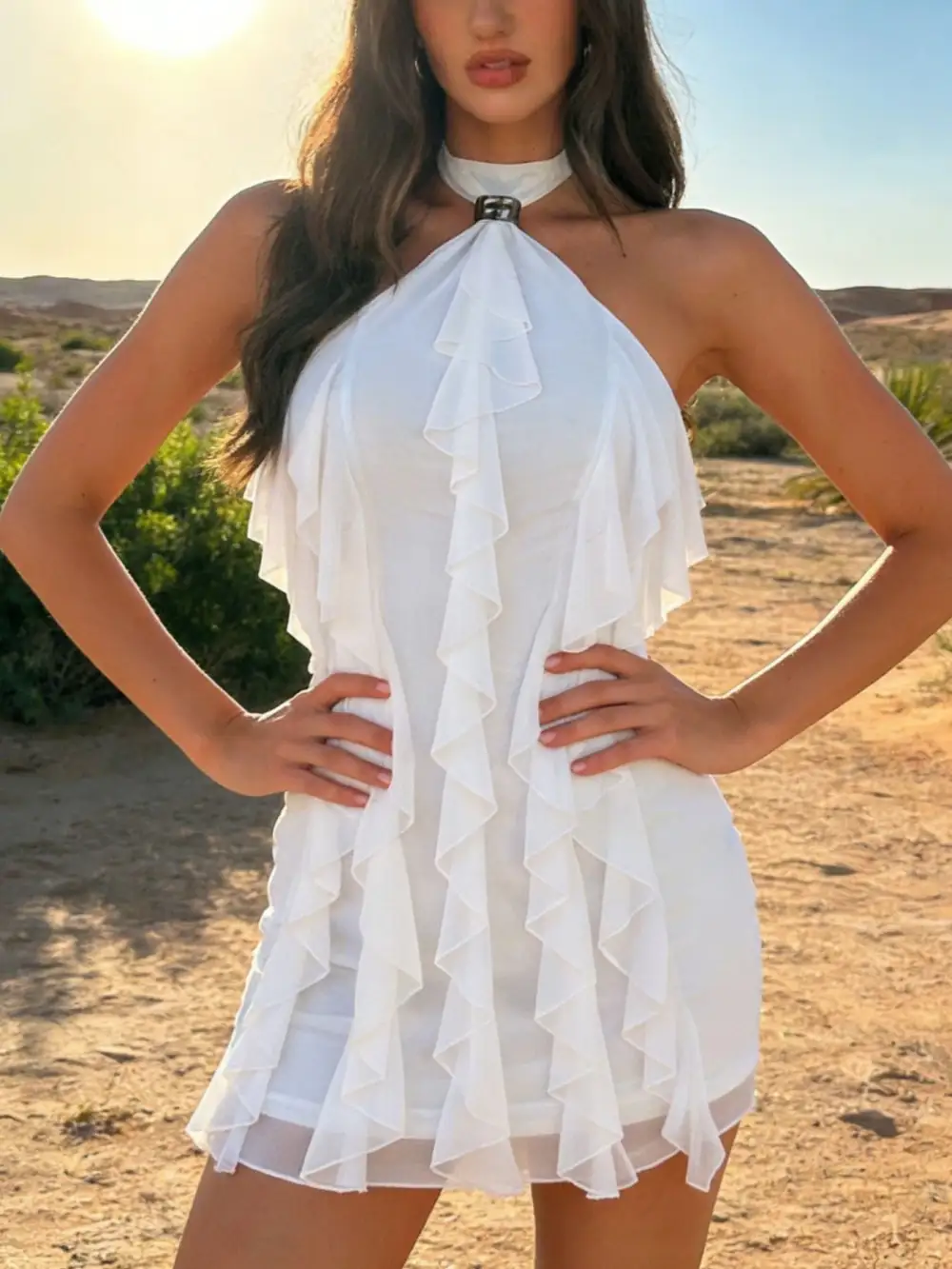 Polished Detail Ruffle Mini Dress