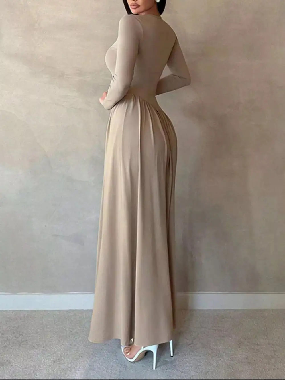 Soft Touch Ruched Long Sleeve Maxi Dress