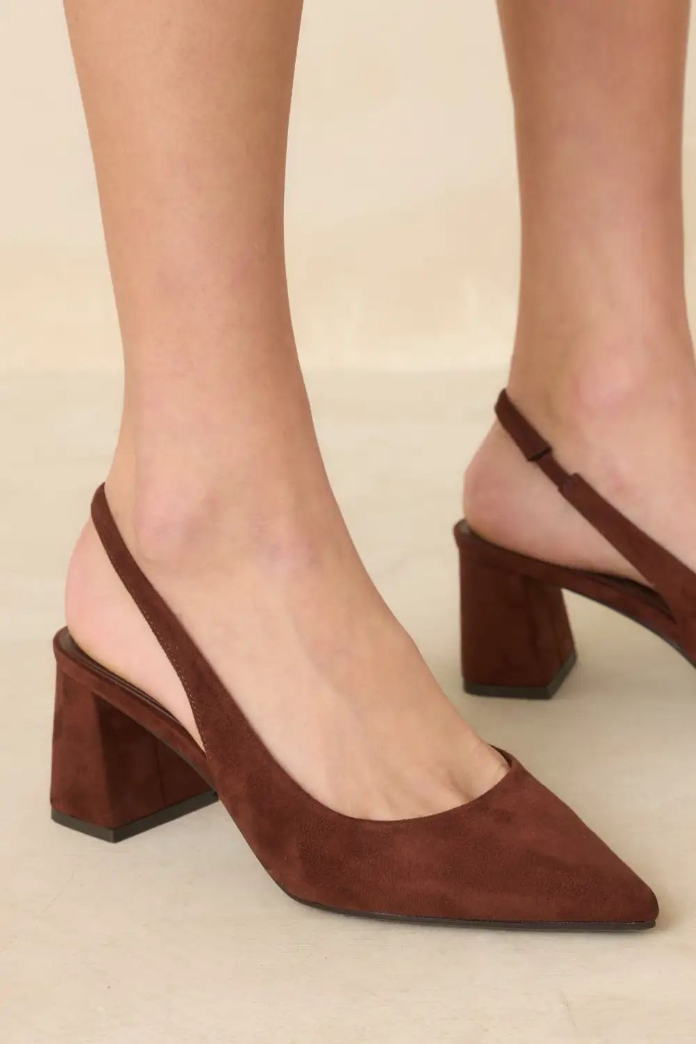 Faux Suede Pointed Toe Block Heel Slingback Slingback Heels