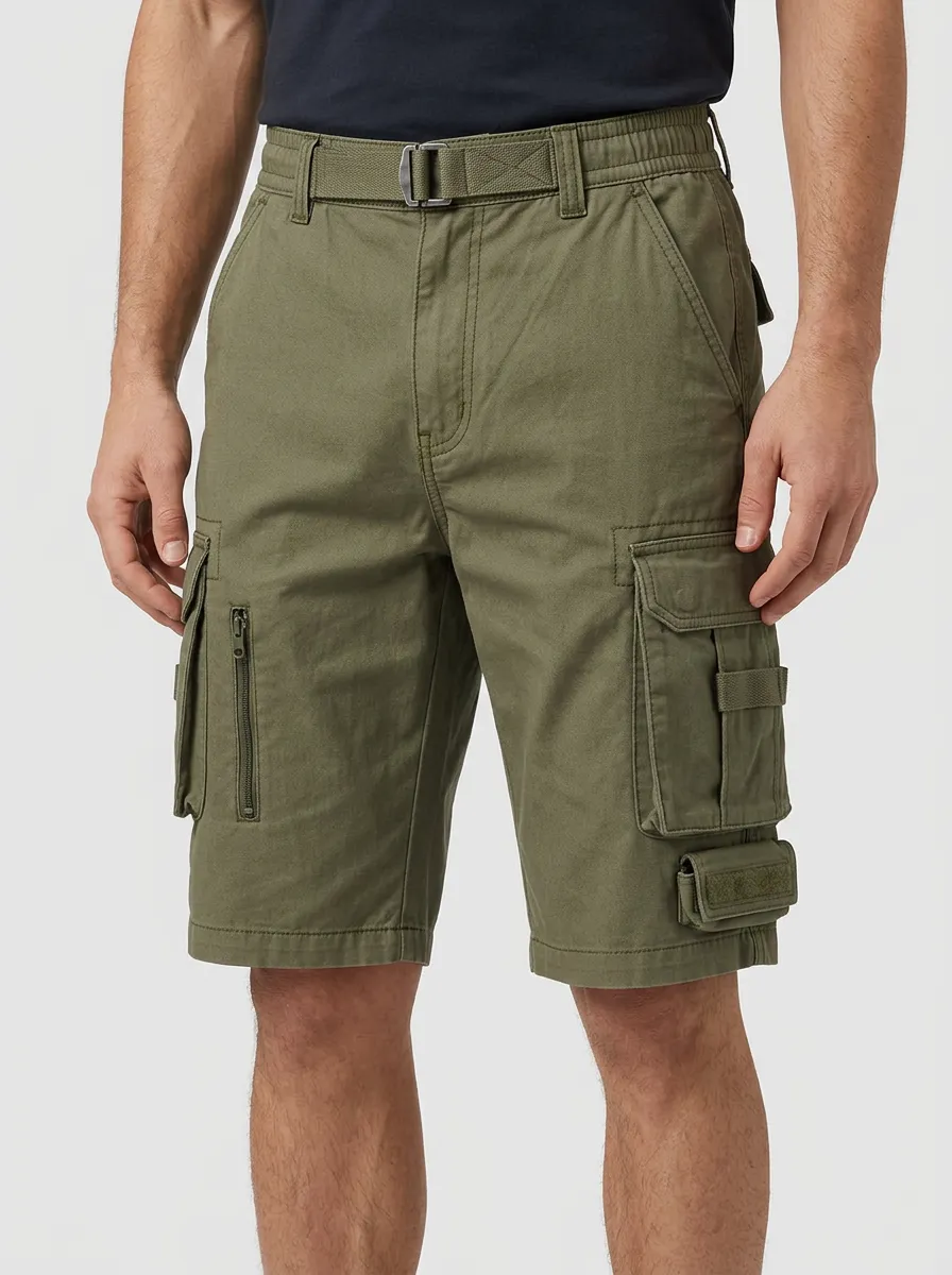 Men's Outdoor Tactical Olive Green Multi-Pocket Cargo Shorts