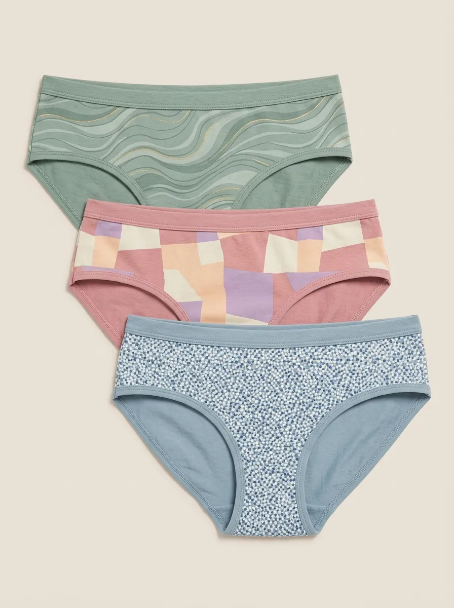 Women's Geometric Wave Dotted Pattern Print 3-Pack Briefs