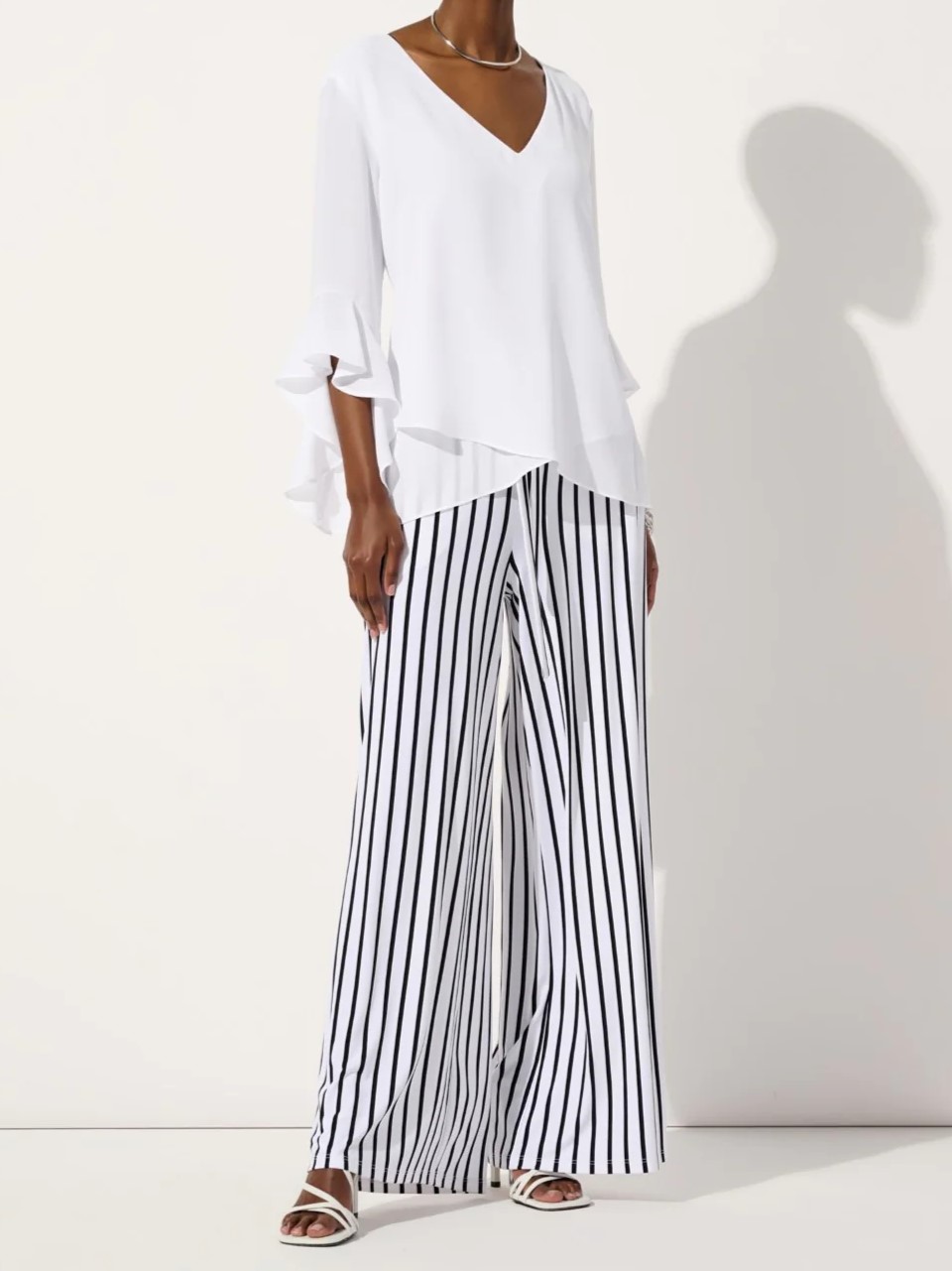 White V - Neck Bell - Sleeve Blouse