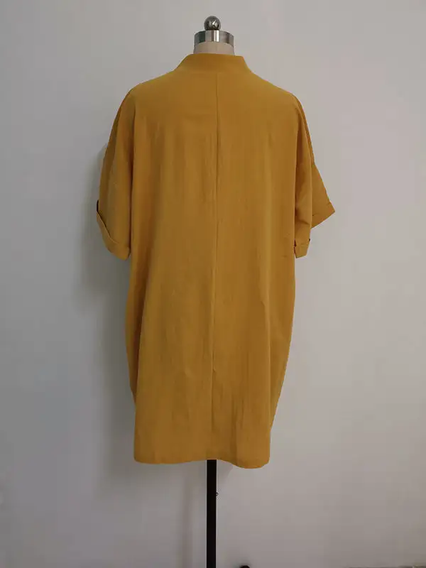 A Line High Waisted Pocket Solid Color Split Joint V Neck
