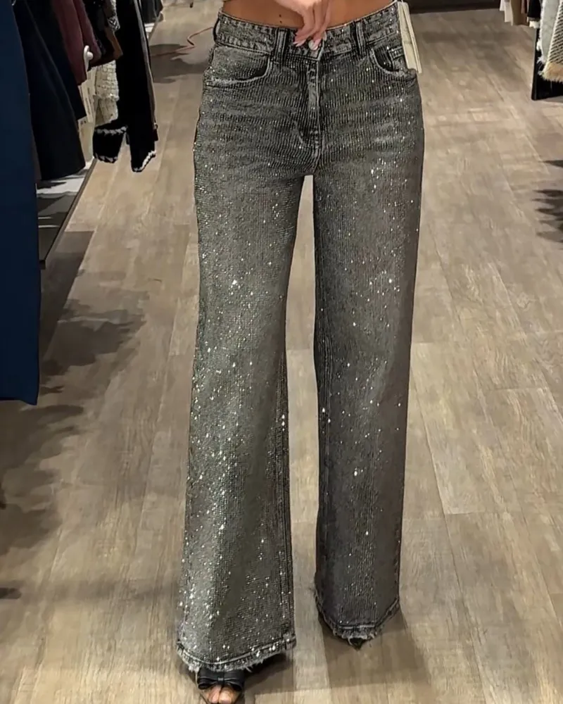 Retro Dazzling Wide Leg Pants