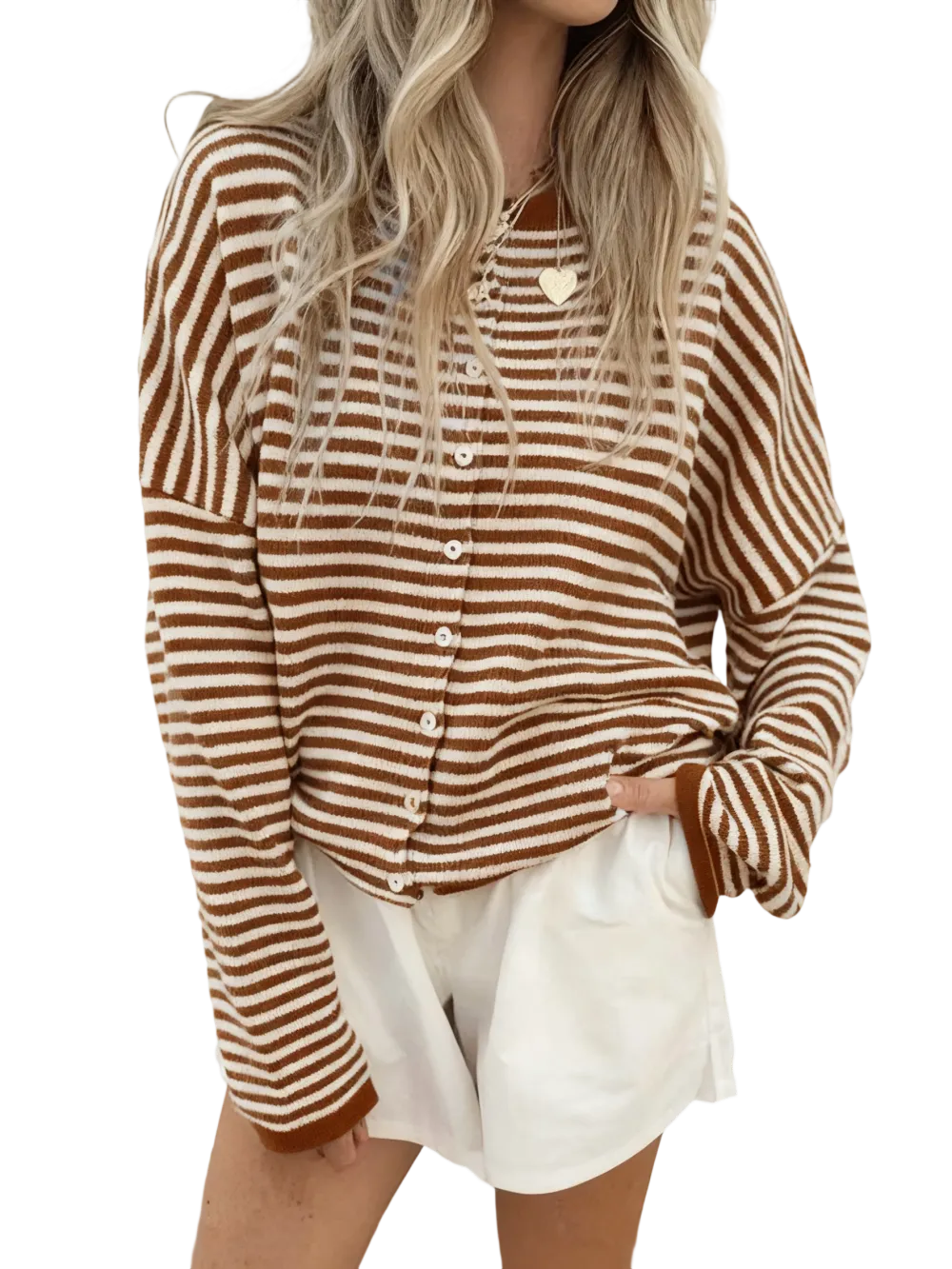 Women's Striped Casual Long Sleeve Loose Knit Sweater, Lightweight Fall & Winter Fashion, Button Front Open Front Design