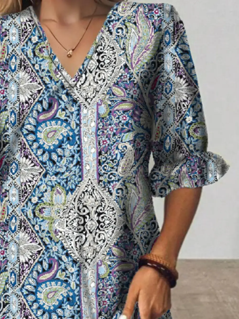 Paisley Print V Neck Midi Dress