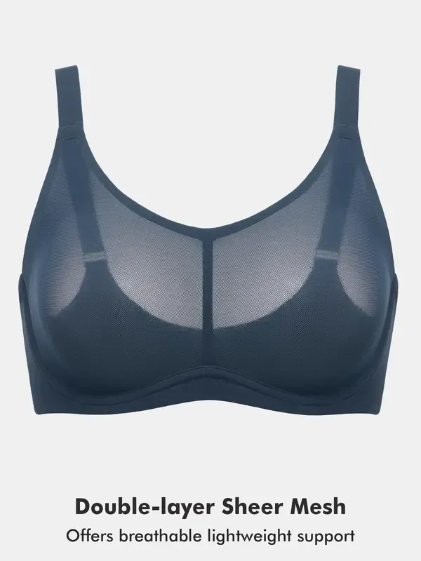 Women's Cosnufy Full Coverage Bra Sheer Mesh Plus Size Underwire Unlined
