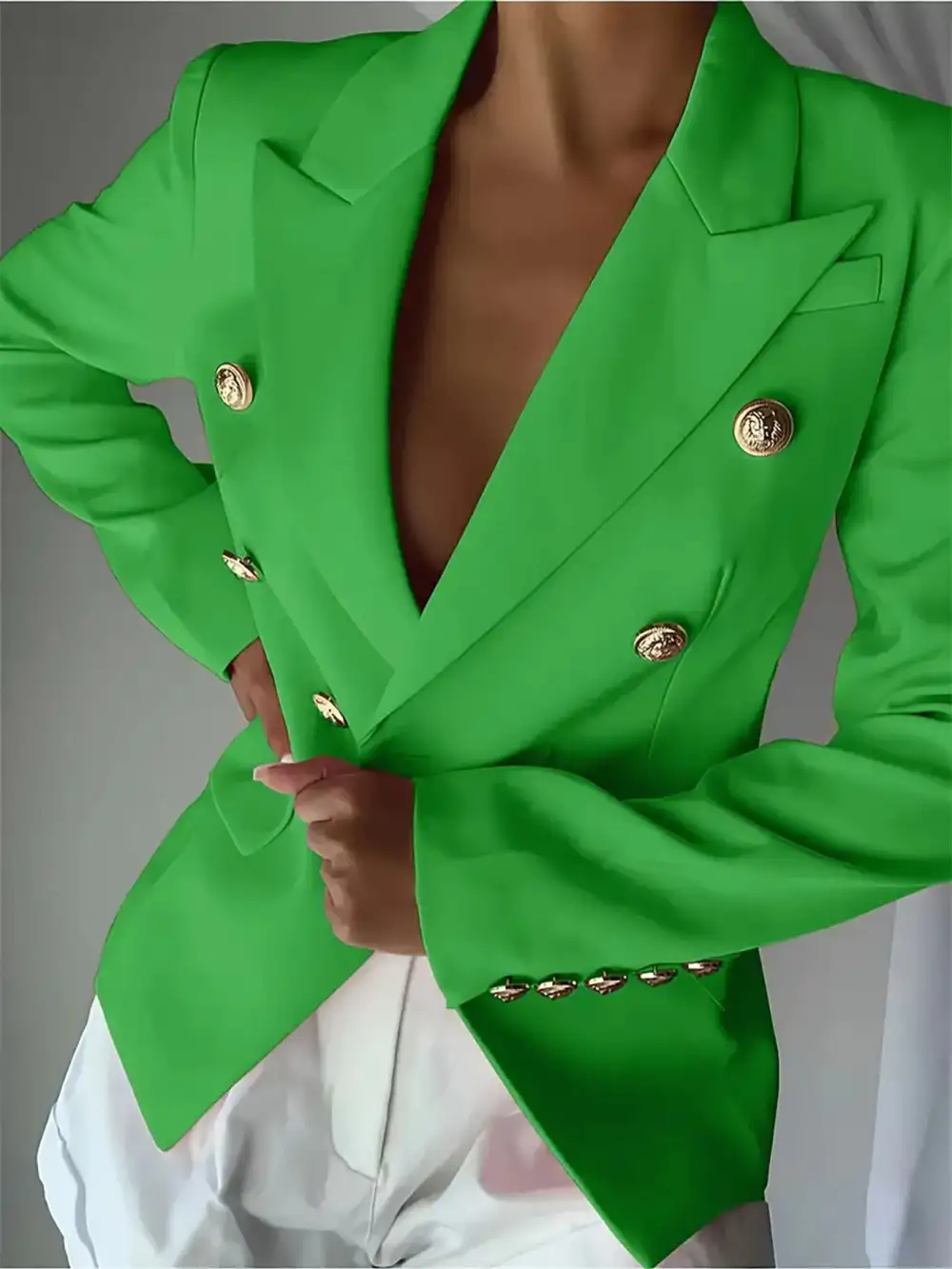 Double-Breasted Lapel-Collar Blazer