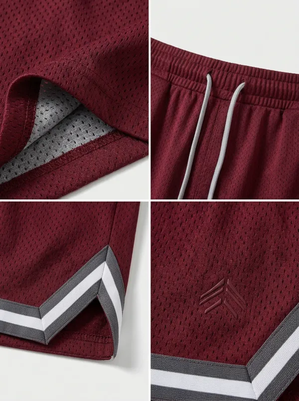 Sporty Striped Detail Mesh Detail Shape Men's Basketball Shorts