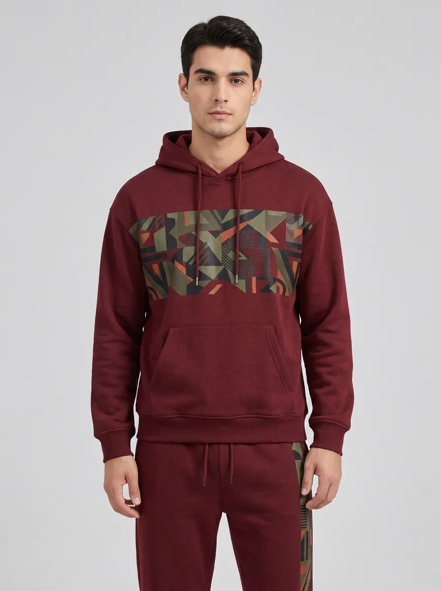 Men's Charcoal Geometric Panel Hoodie Jogger Set