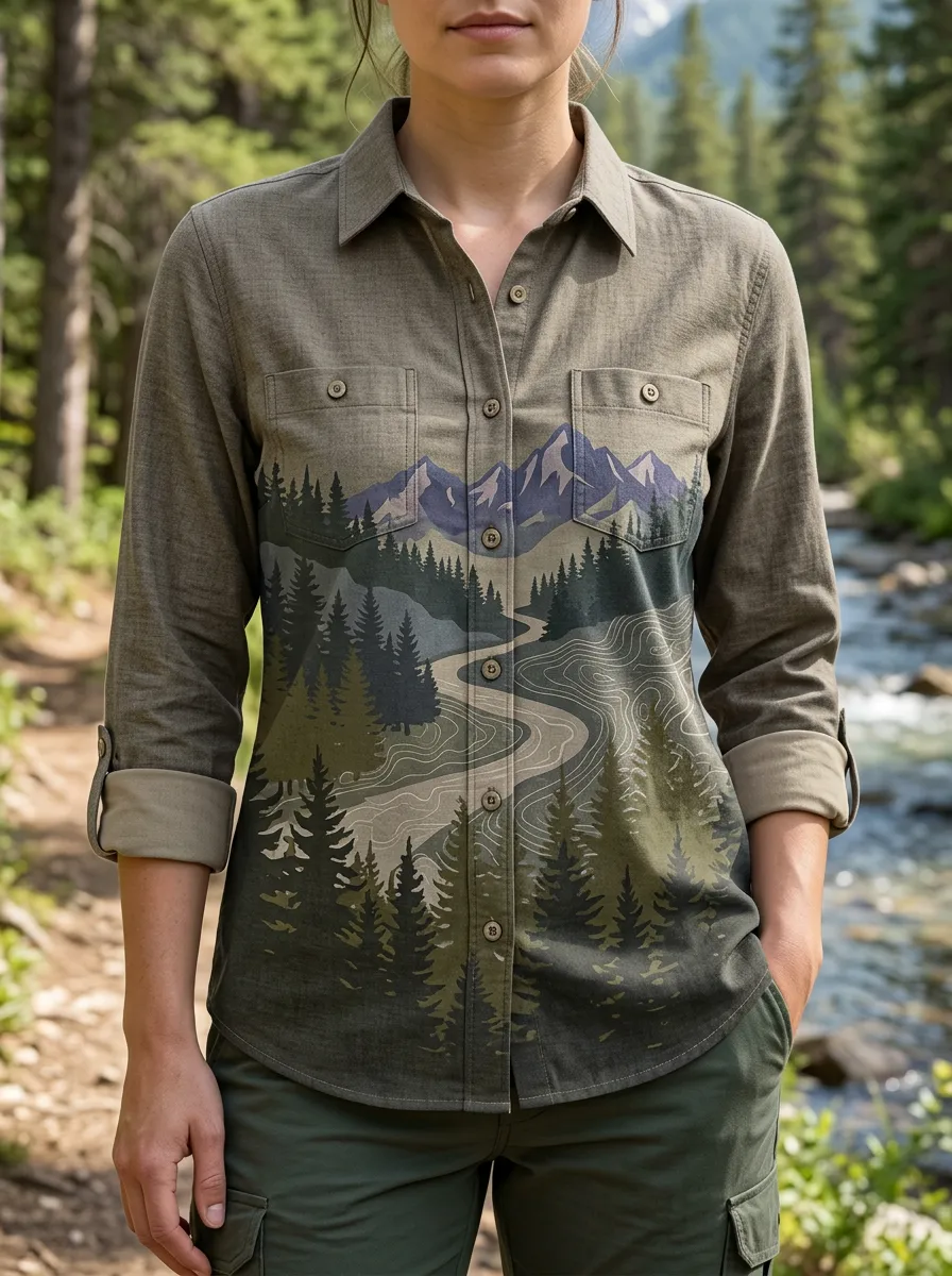 Women's Scenic Nature Hiking Lover Mountain Forest River Shirt