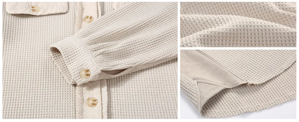 Women's Loose Fit Batwing Sleeve Waffle Knit Button Down Shirt Shacket Tops