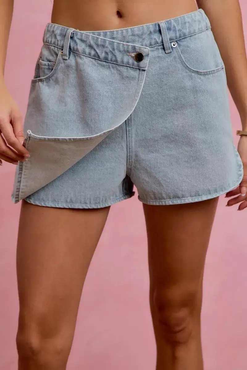 Washed Denim Wrap Skorts