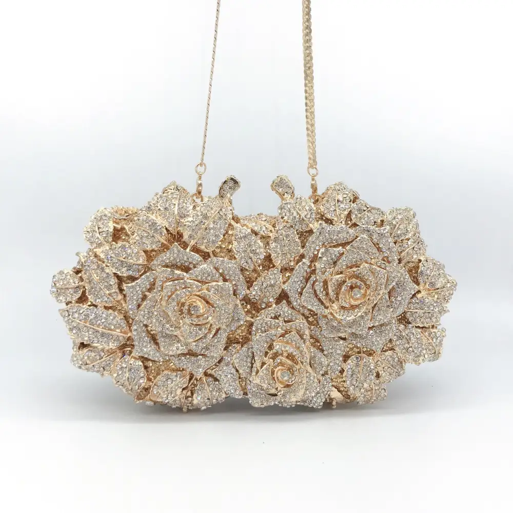 Rhinestone Floral Box Clutch Bag