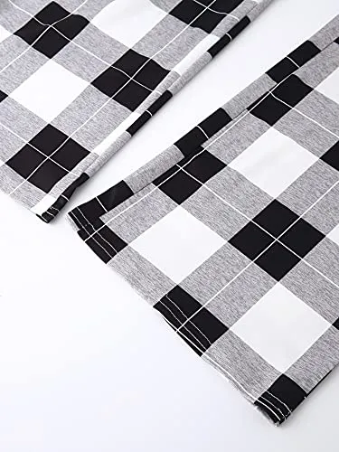 Women's Plaid Print Drawstring High Waist Straight Leg Pants Casual Loose Long Pajama Lounge Trousers