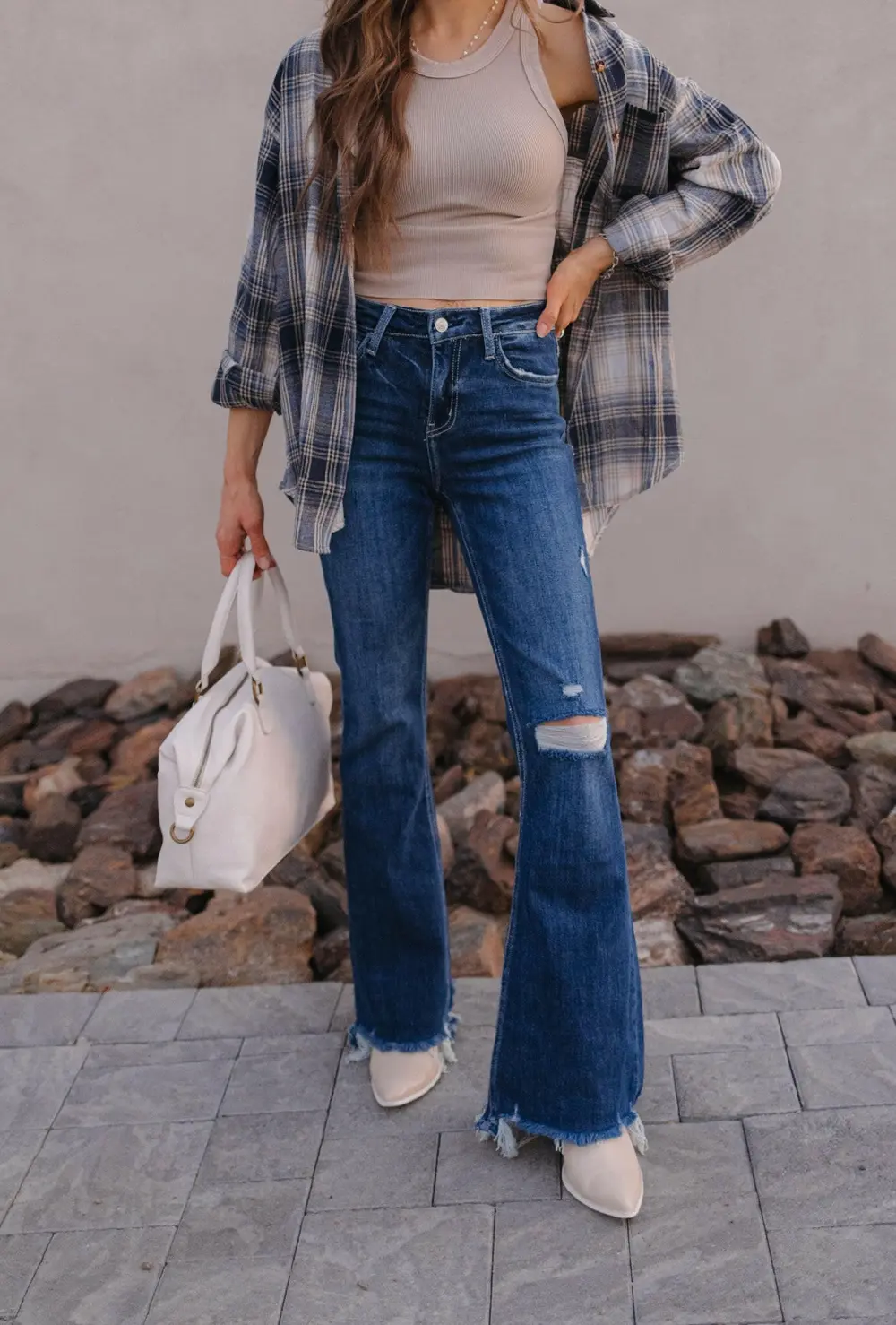 High Rise Distressed Flare Jeans