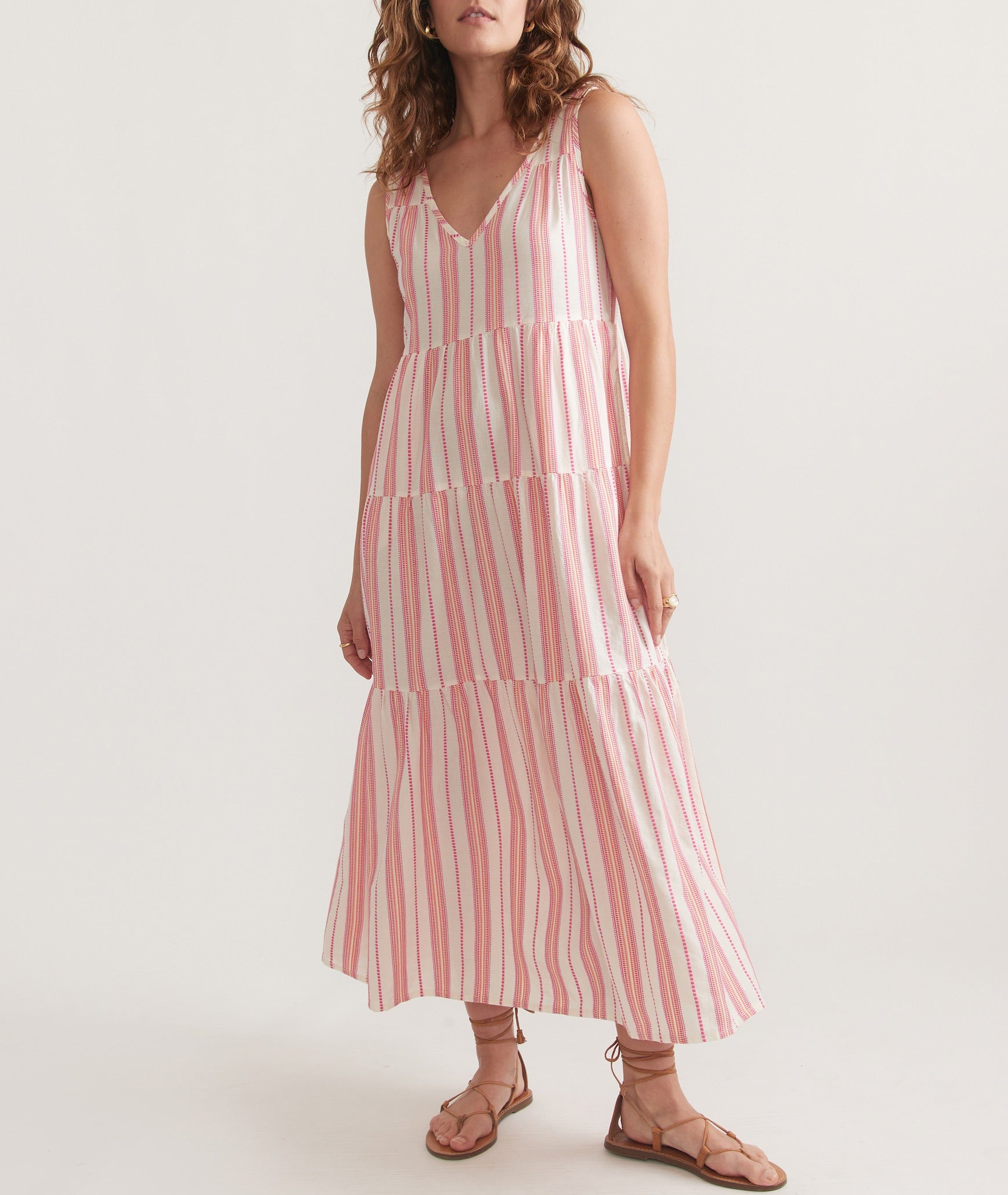 Pink Striped Tiered Maxi Dress