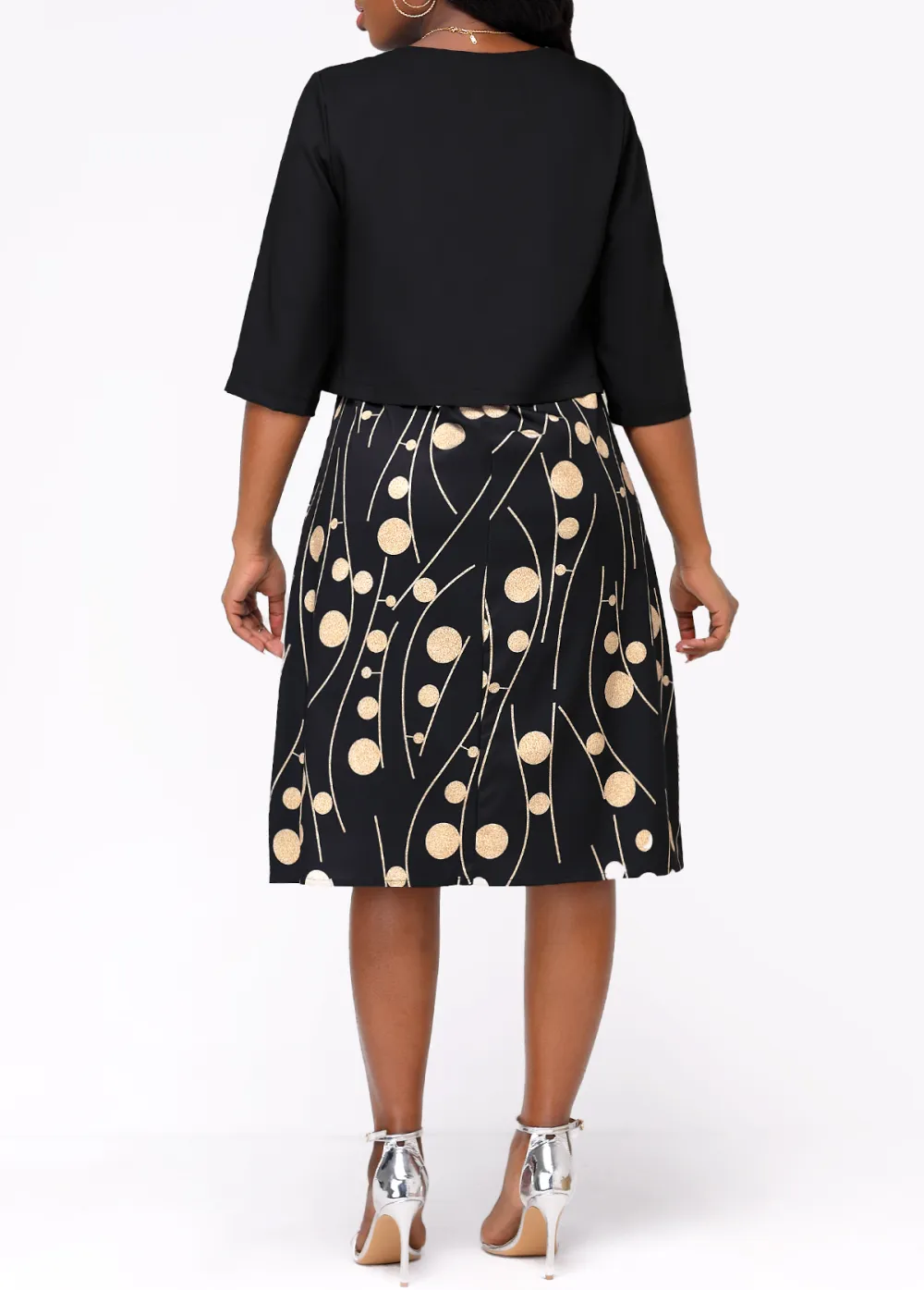 Open Front Black Shawl and Round Neck Dress