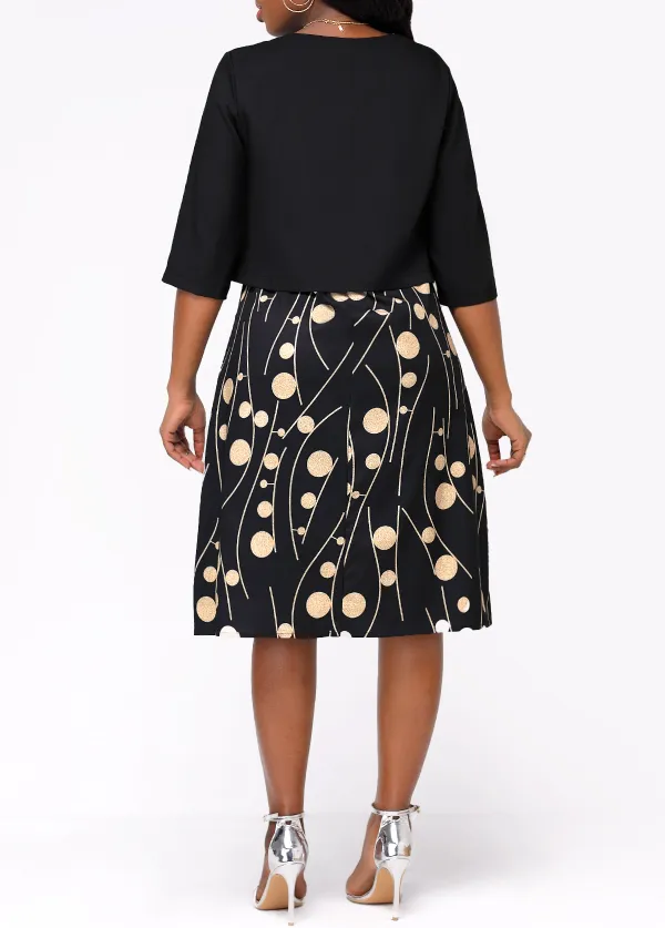 Open Front Black Shawl and Round Neck Dress