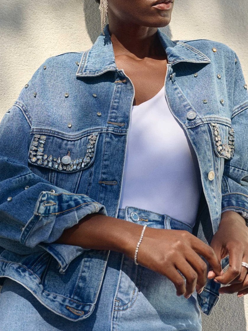 Embellished Light Blue Denim Jacket