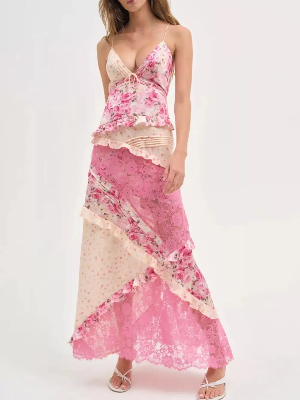 Floral Printed Lace Maxi Dress